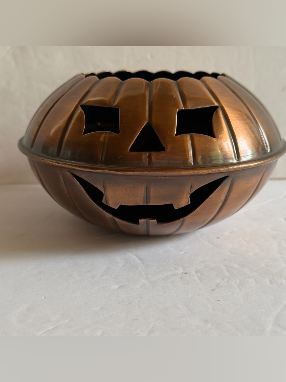Restoration Hardware Copper Vintage  Retired Jack-O-Lantern Pumpkin Bowl,